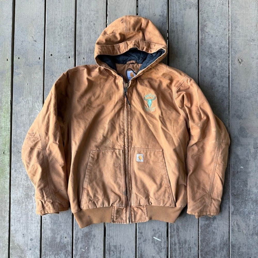 Brown Carhartt Canvas Embroidered Active Jacket XL Workwear Hooded
